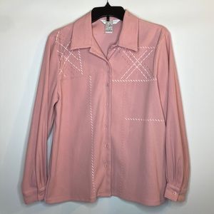 SOLD Vintage Napa Valley Petite Pink Embroidered Button Down Blouse Size Medium